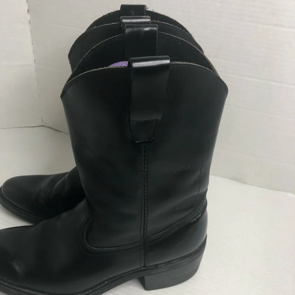 Texas Steer Cowboy Boots Mens Size 9.5 Leather Black Boots Oil Resistant